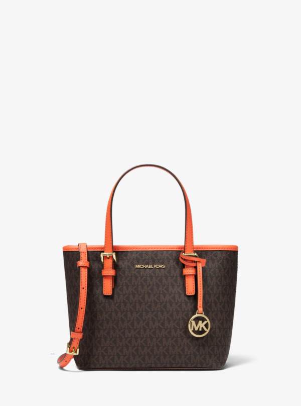 Damske Prenosná Taška Michael Kors Jet Set Travel Extra-Small Logo Top-Zip Hnede - Kabelky Michael Kors Slevy | BRDJC-4103